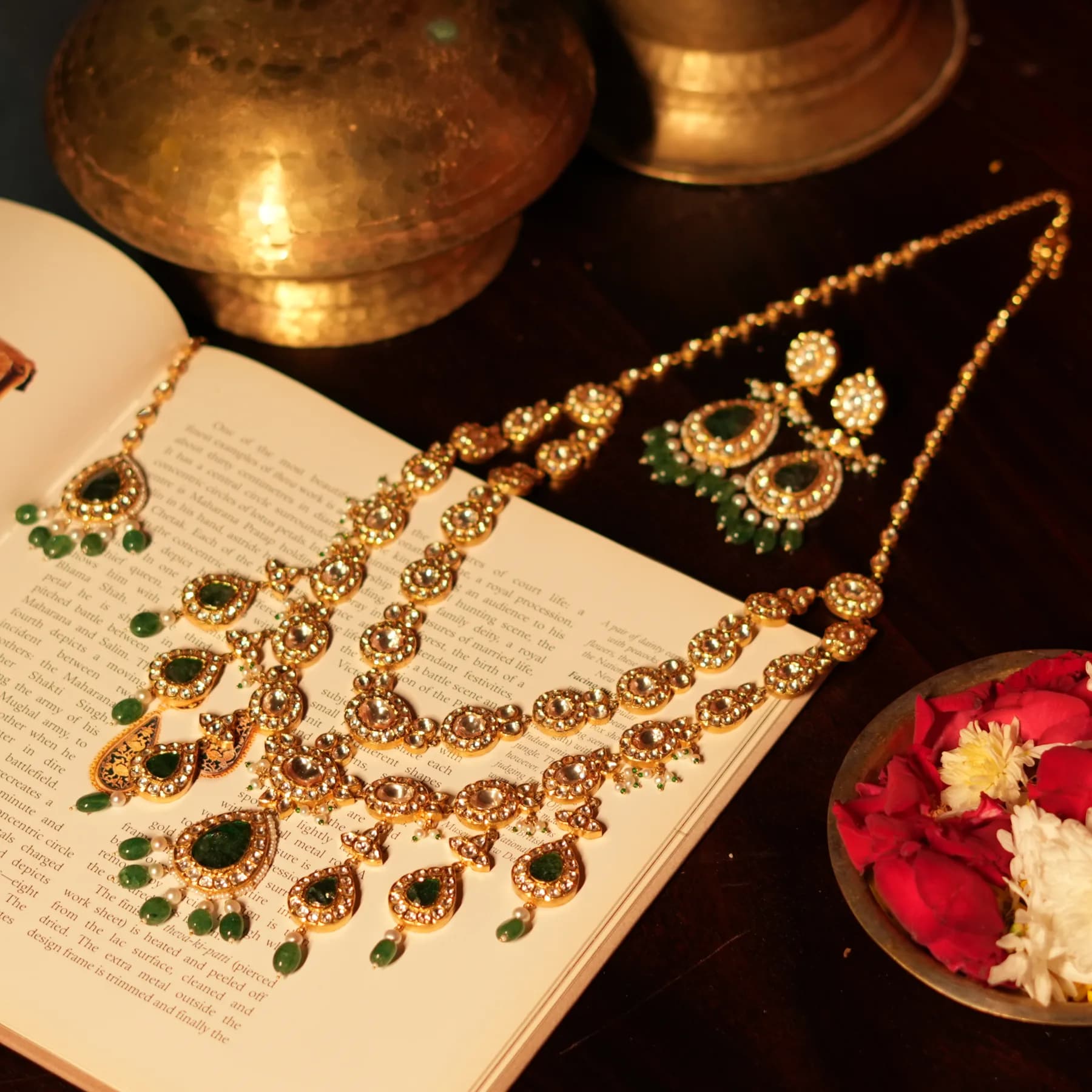 Bridal necklace set with polki diamonds and jadau work - Shrivatsa Jodhpur