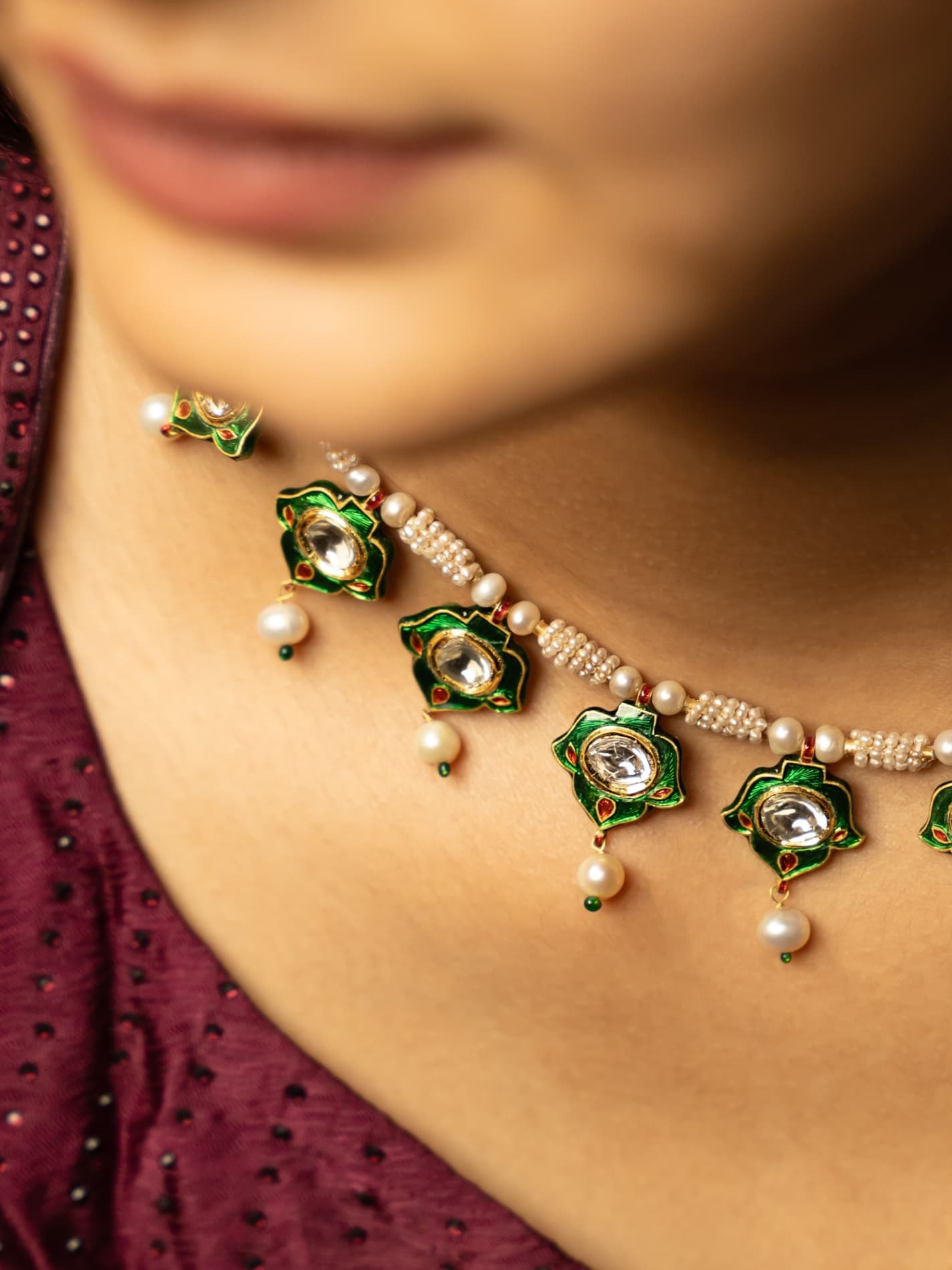 Green Meenakari Pankhi Necklace - view 2