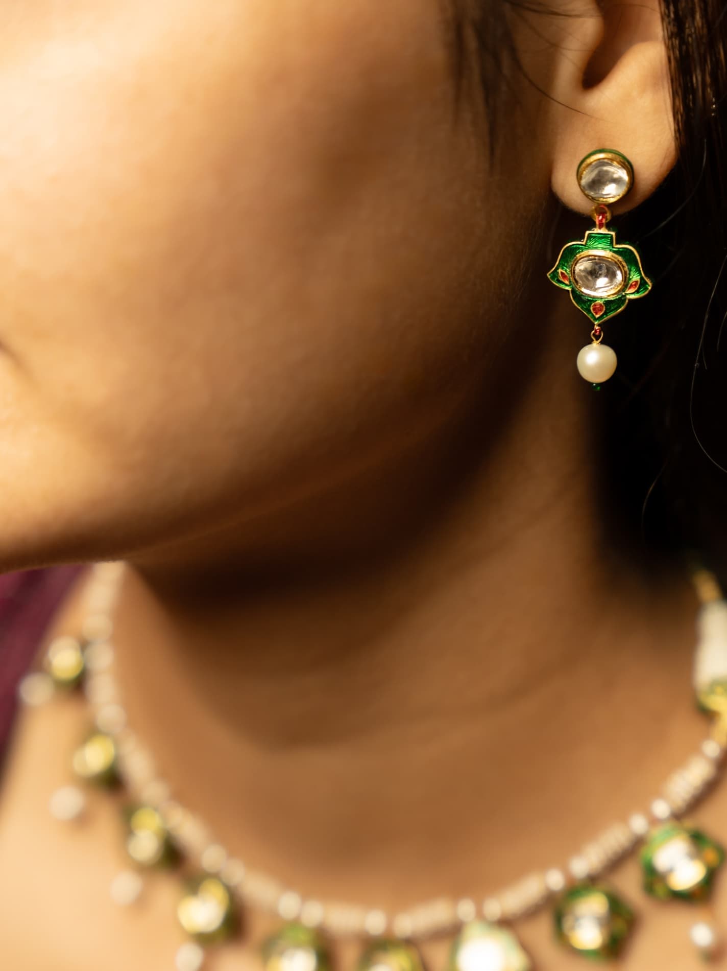 Green Meenakari Pankhi Necklace - view 3