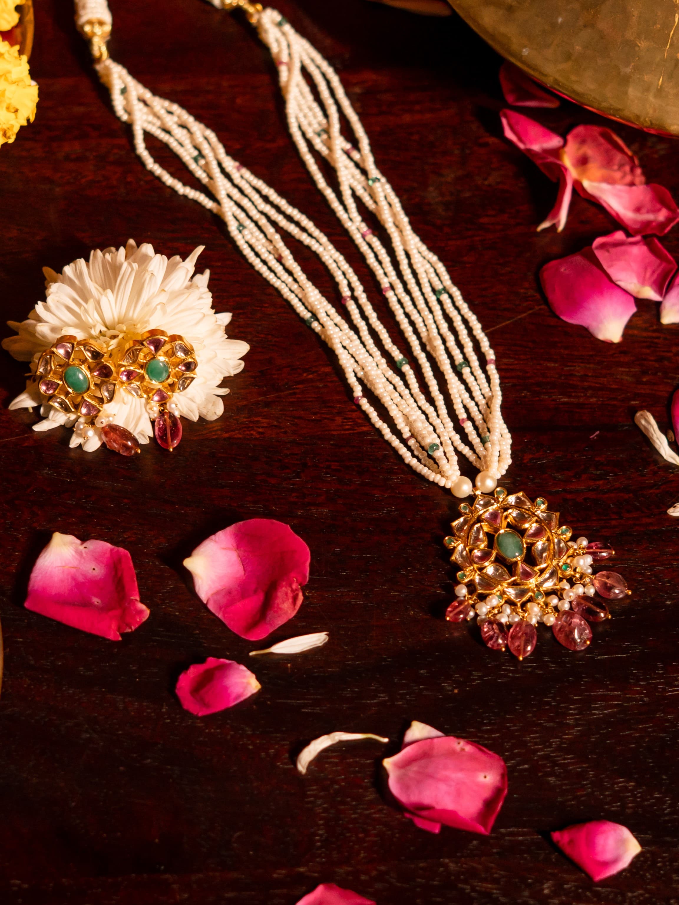 Emerald Tourmaline Polki Necklace 