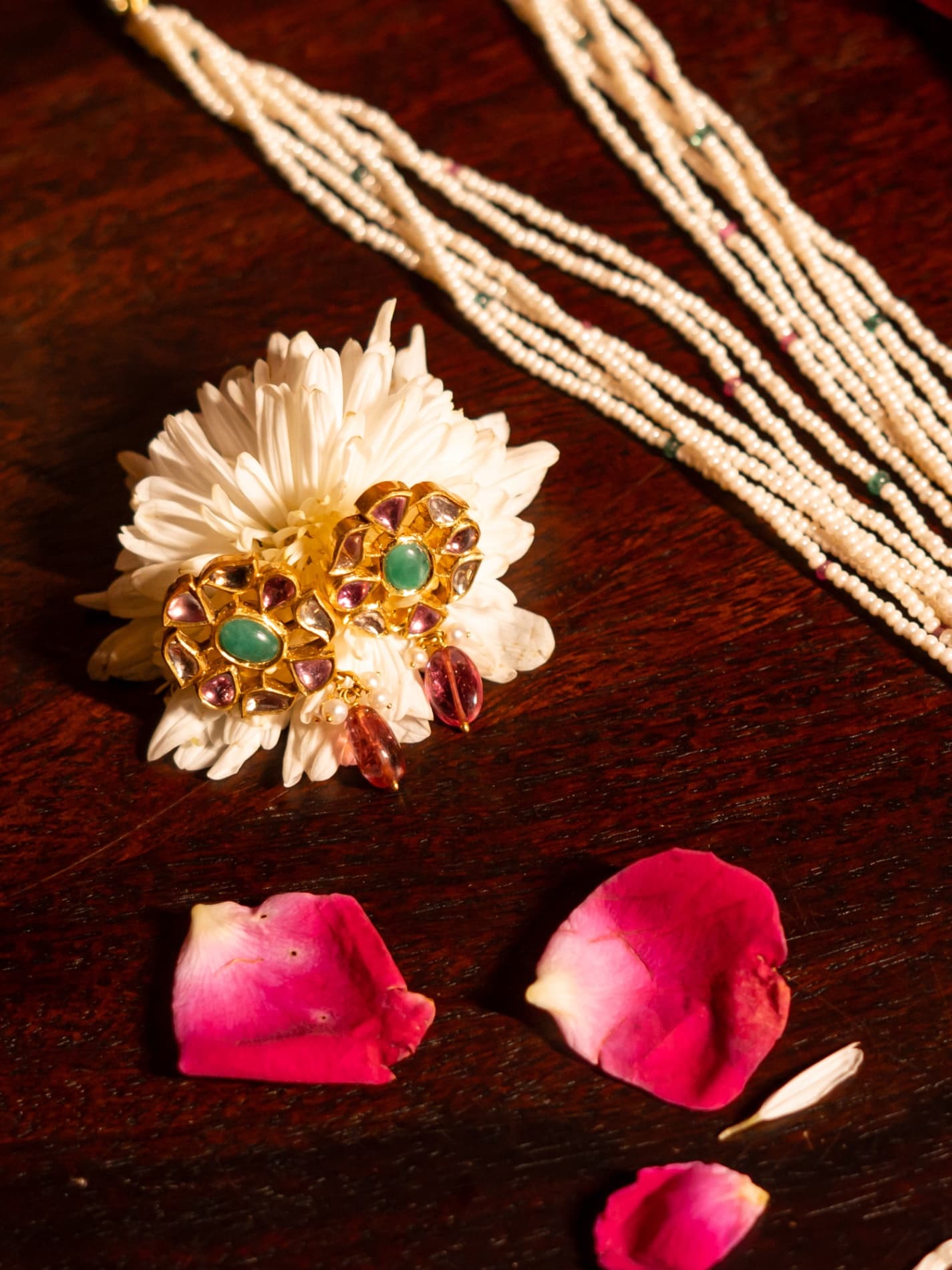 Emerald Tourmaline Polki Necklace  - view 2