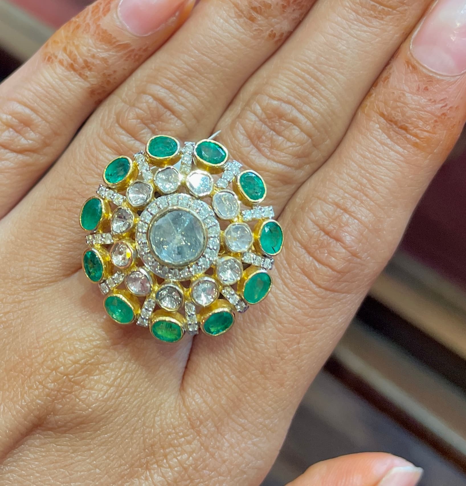 Emerald polki ring